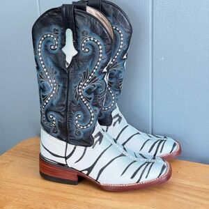 Ferrini Womens Stingray Print Leather Western Square Toe Boots Blue Black 6 B